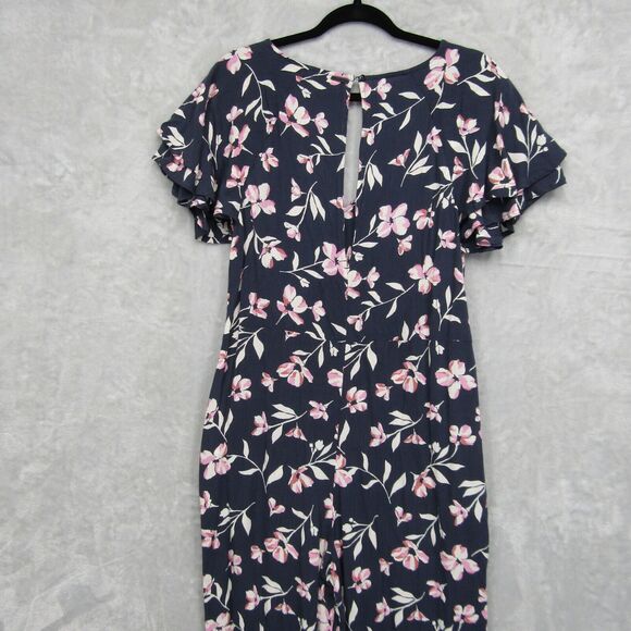 Billabong Fluttering Heart Jumpsuit Size L Blue Pink Floral Print Pockets V-Neck - Picture 10 of 12
